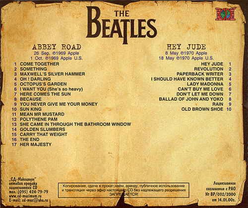BEATLES - Abbey Road/ Hey Jude (2lp's In 1cd(original Green Apple Sleeve On Disc))