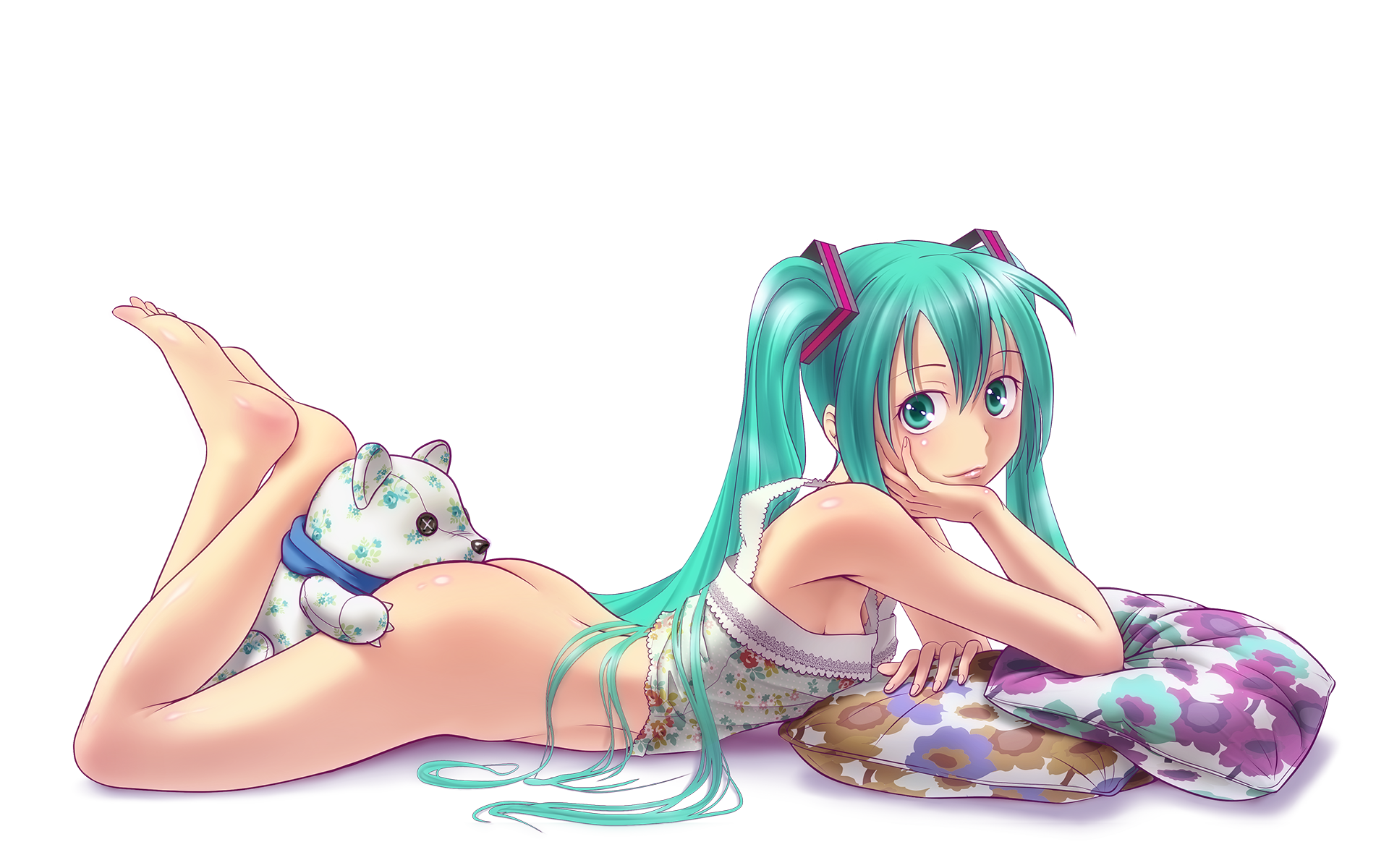 Konachan.com - 72879 barefoot blue_eyes blue_hair hatsune_miku nopan takouji transparent twintails v