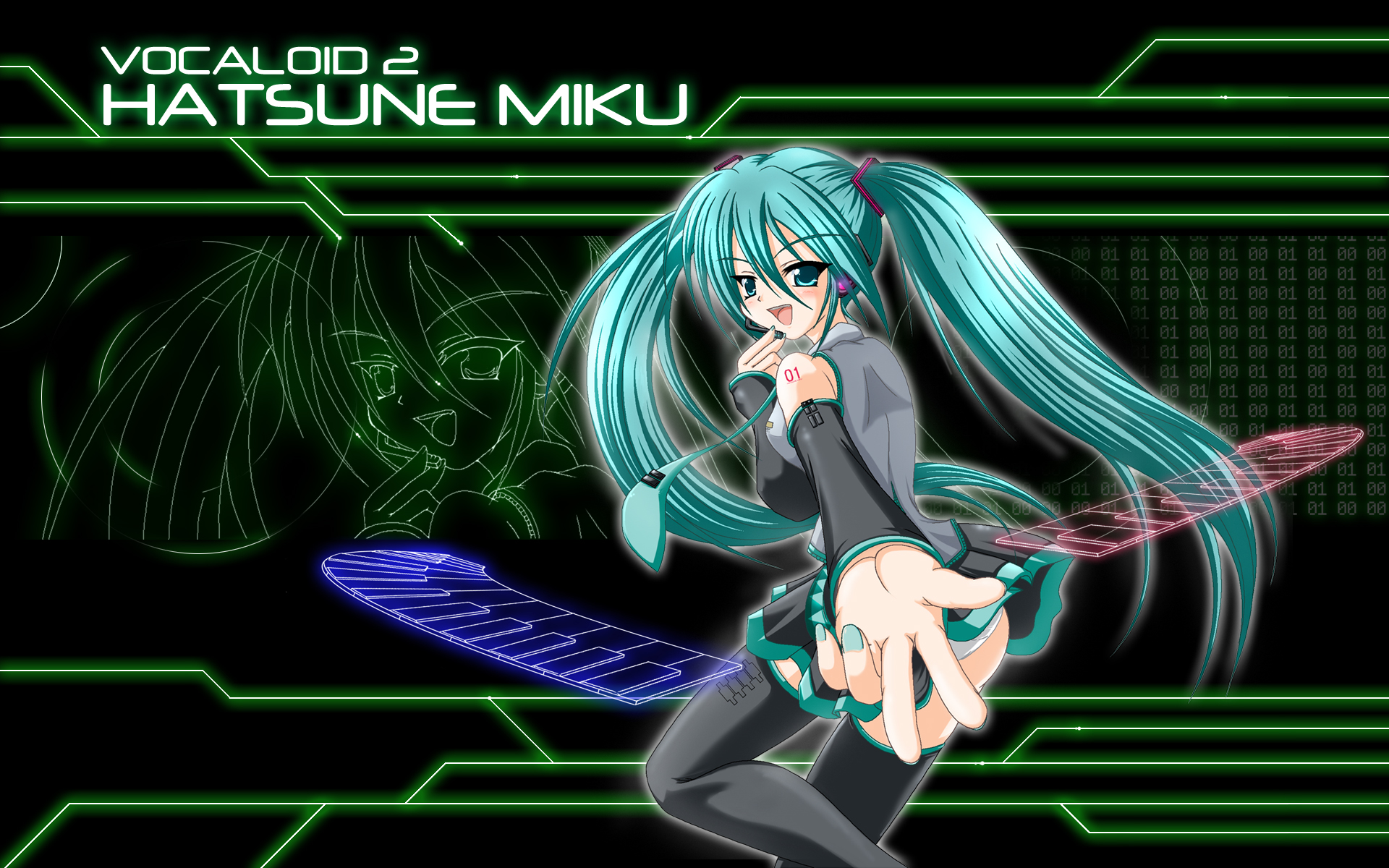 Konachan.com - 49448 green_eyes green_hair hatsune_miku headphones long_hair thighhighs twintails vo
