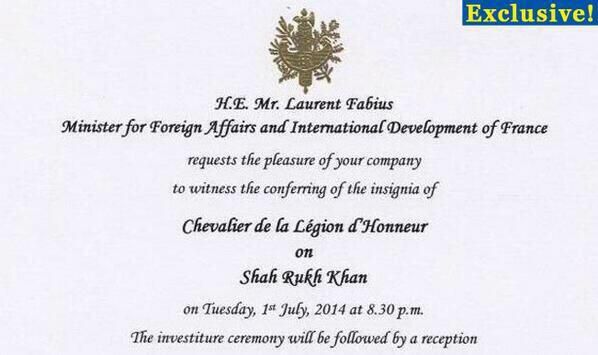 EXCLUSIVE The Certificate from French Government To Honour SRK as gion of France.jpg