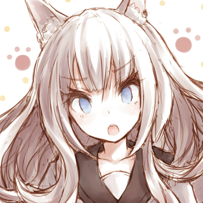 Anime girl with white hair and cat ears