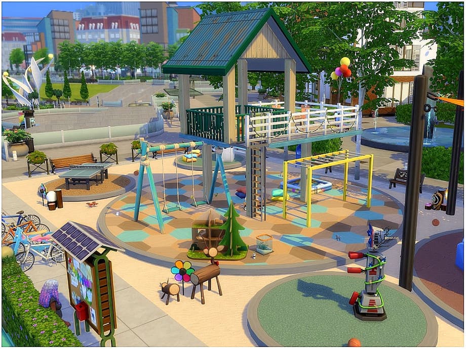 Большой парк с детской площадкой от lotsbymanal для Симс 4