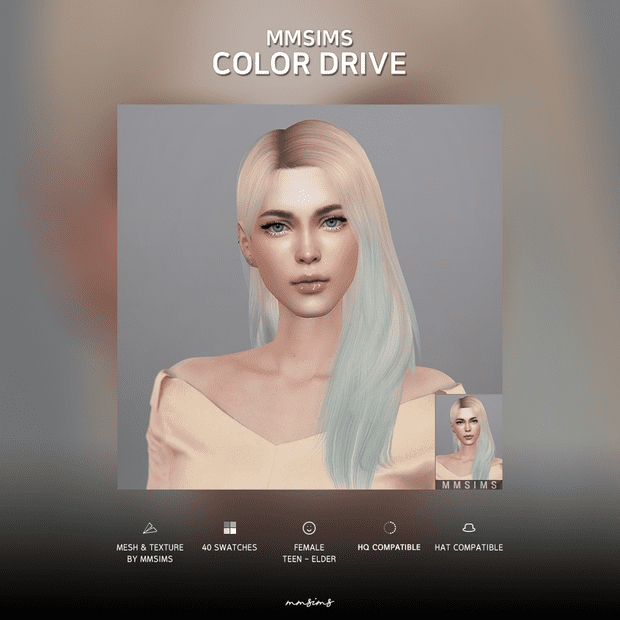Женская прическа Color Drive от MMSIMS  для Симс 4