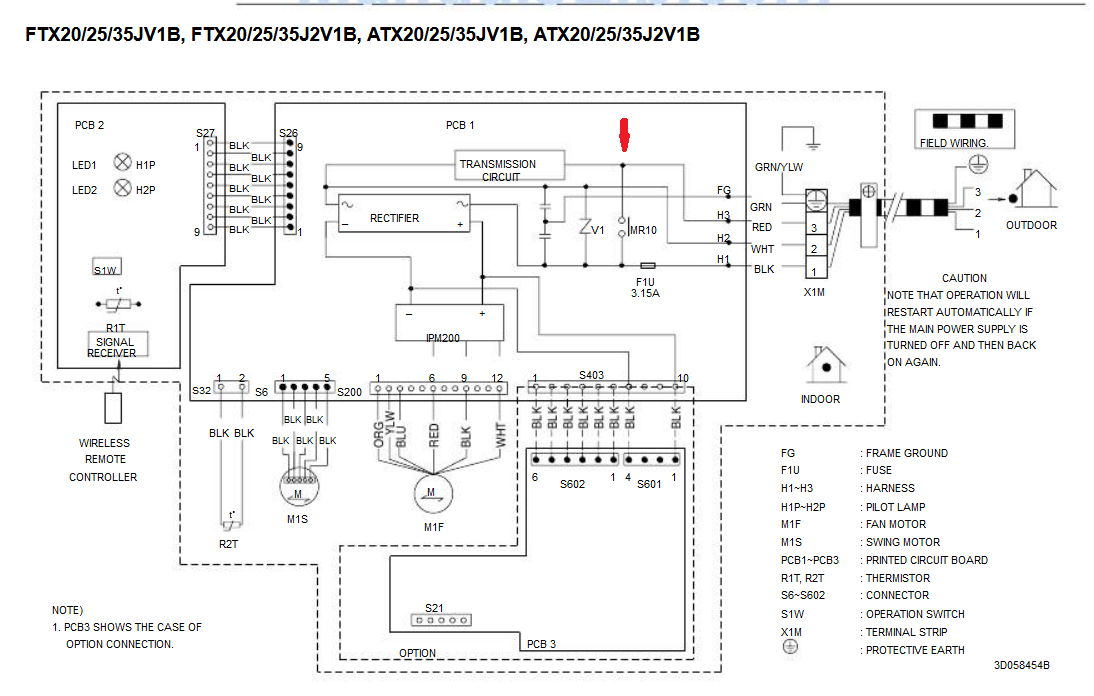 Daikin fty25gxv1 электрическая схема