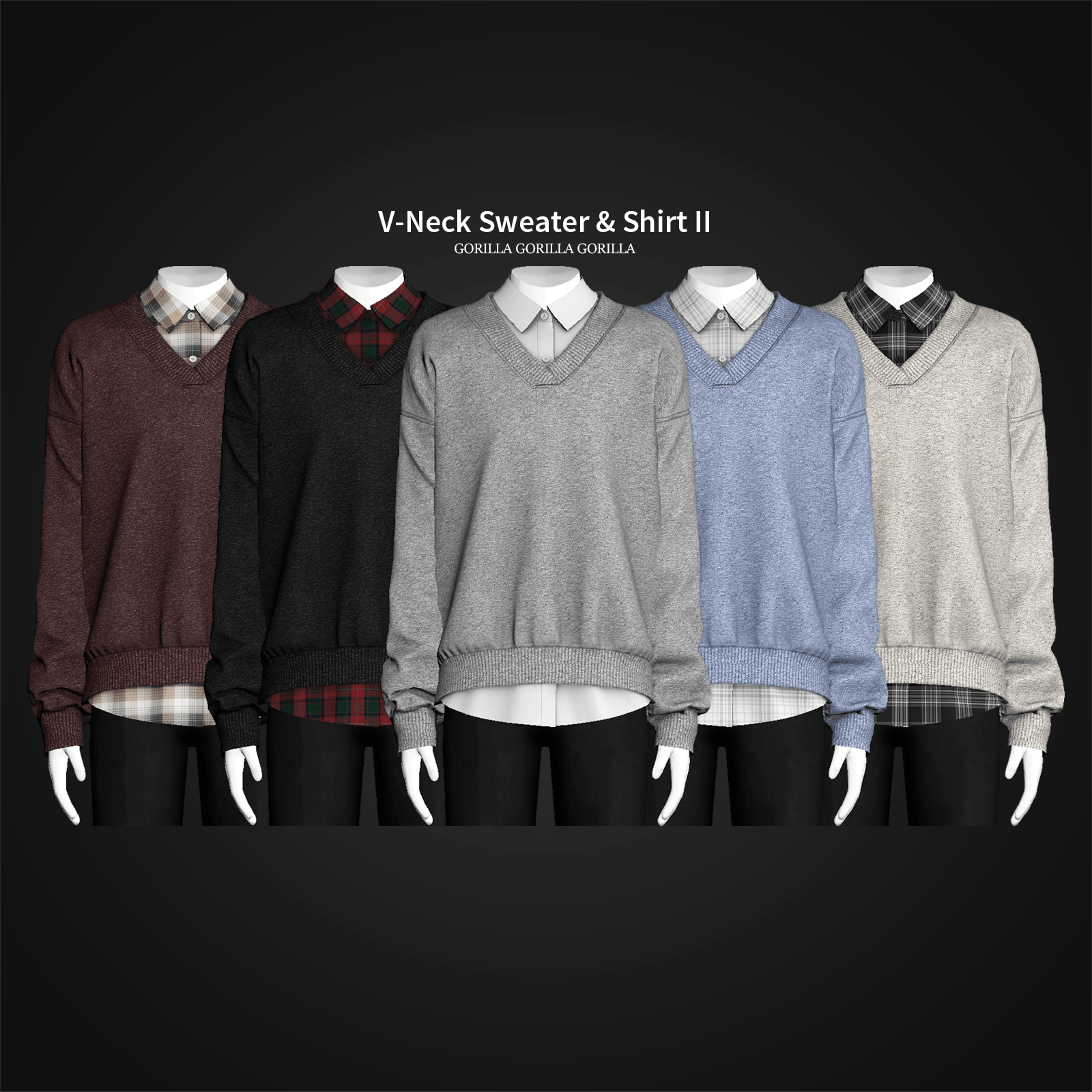 Свитер V-Neck Sweater and Shirt II от Gorilla для Симс 4