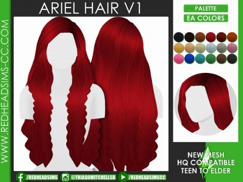 Прическа Ариэль ARIEL HAIR V1 от redheadsims для Симс 4