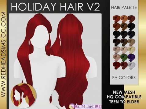 Прическа HOLIDAY HAIR V2 от redheadsims для Симс 4