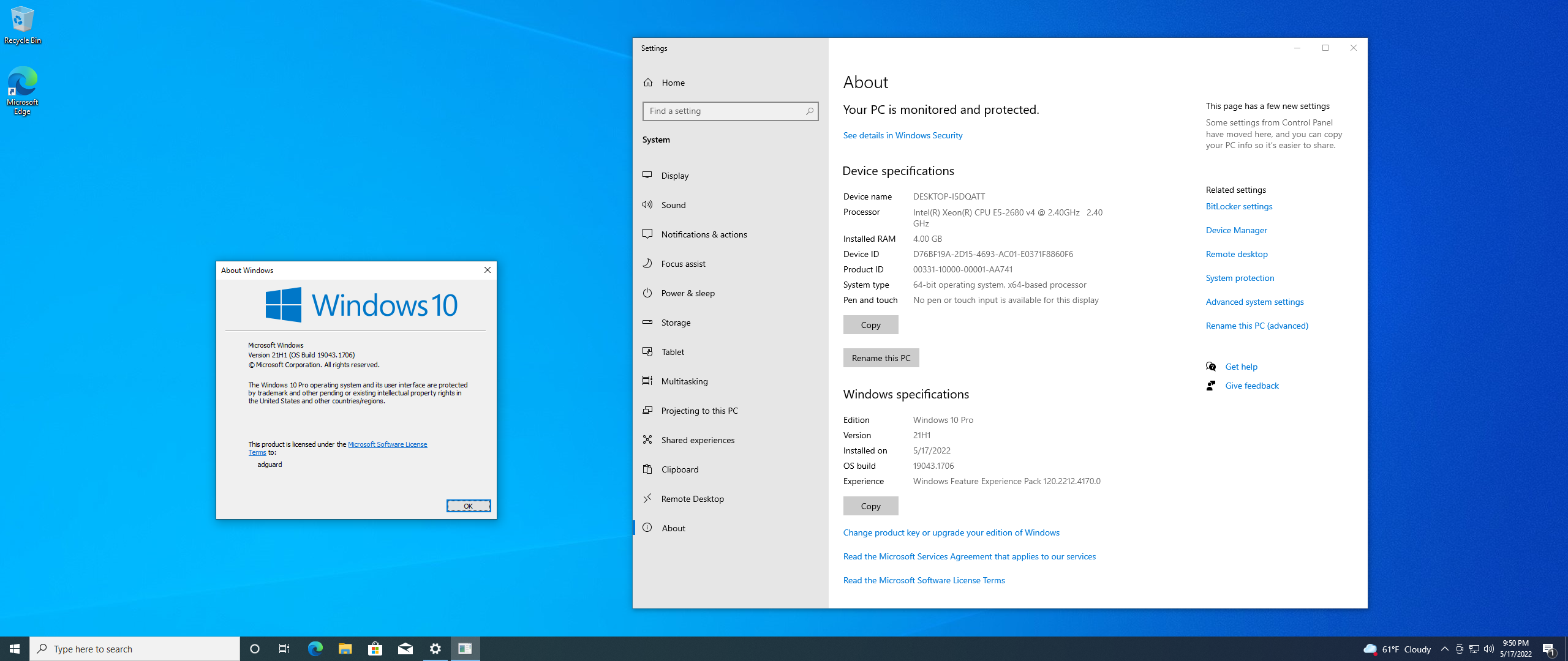 Microsoft Windows 10.0.19043.1706, Version 21H1 (Updated May 2022) - Оригинальные образы от Microsoft MSDN [En]