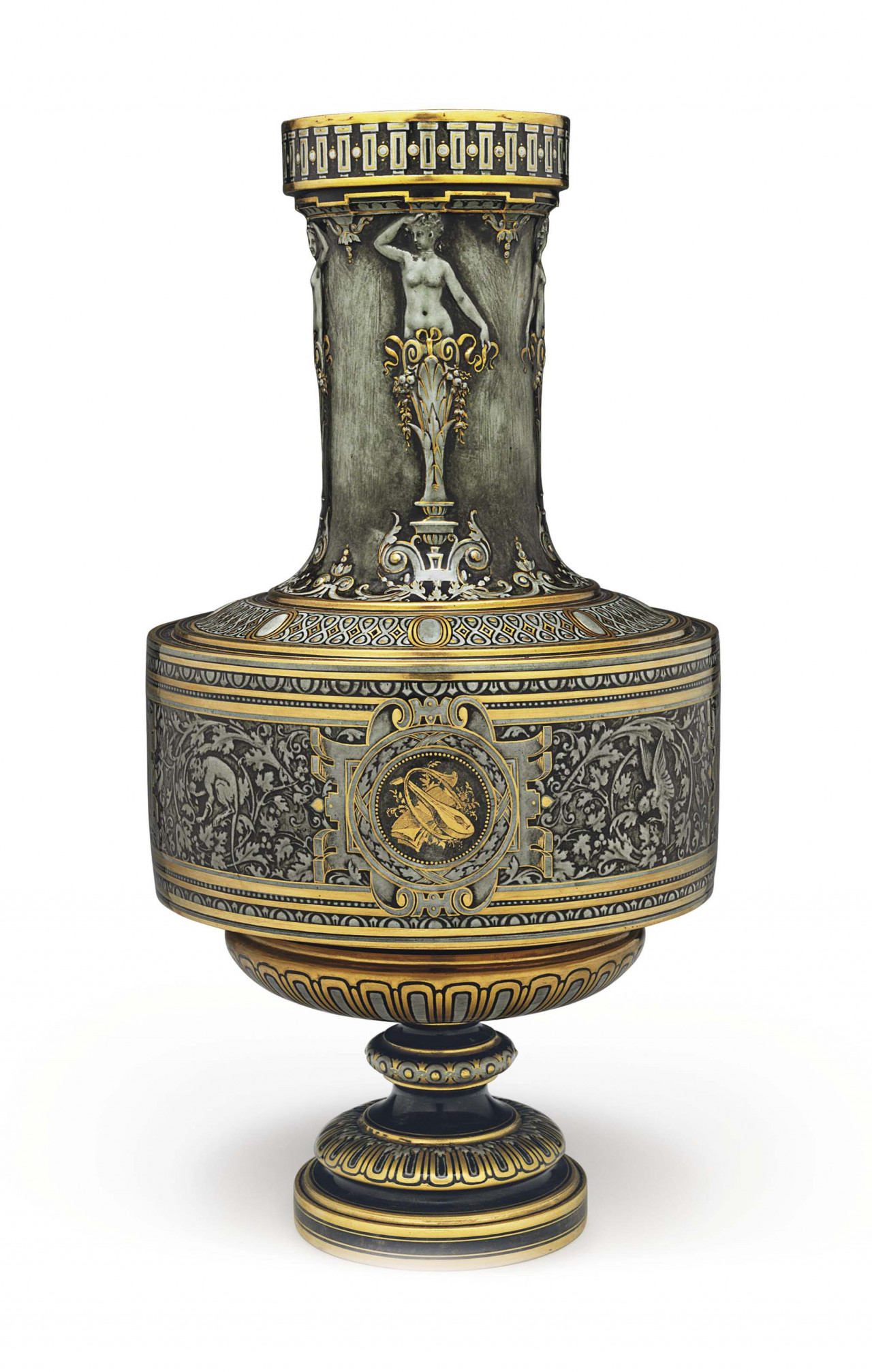 A SEVRES (REPUBLIC FRAN?AIS) PORCELAIN OLIVE-GREEN GROUND 'VASE HOUDON ORNE.jpg