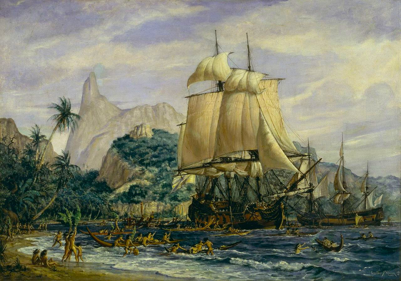 Прибытие кораблей Бугенвиля на Таити, Gustave Alaux.jpg