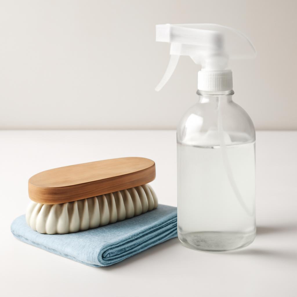 Набор для ухода за рулонными шторами: мягкая щетка, микрофибра и пульверизатор с водой