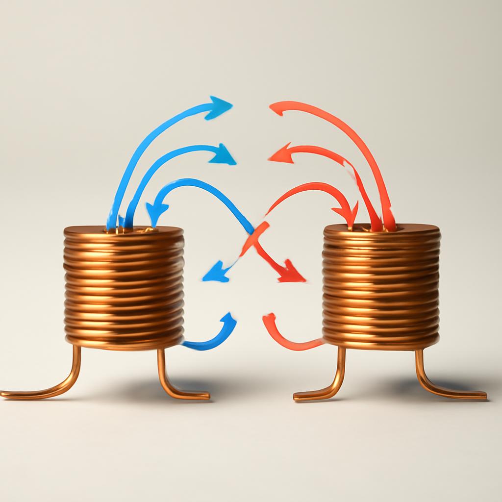 Схематическое изображение двух катушек индуктивности с взаимодействующими магнитными полями