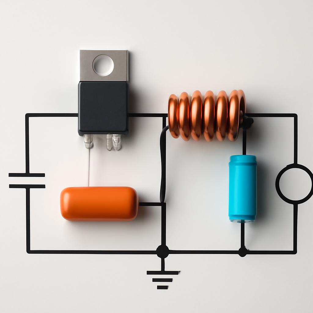 Упрощенная схема импульсного понижающего преобразователя напряжения с катушкой индуктивности