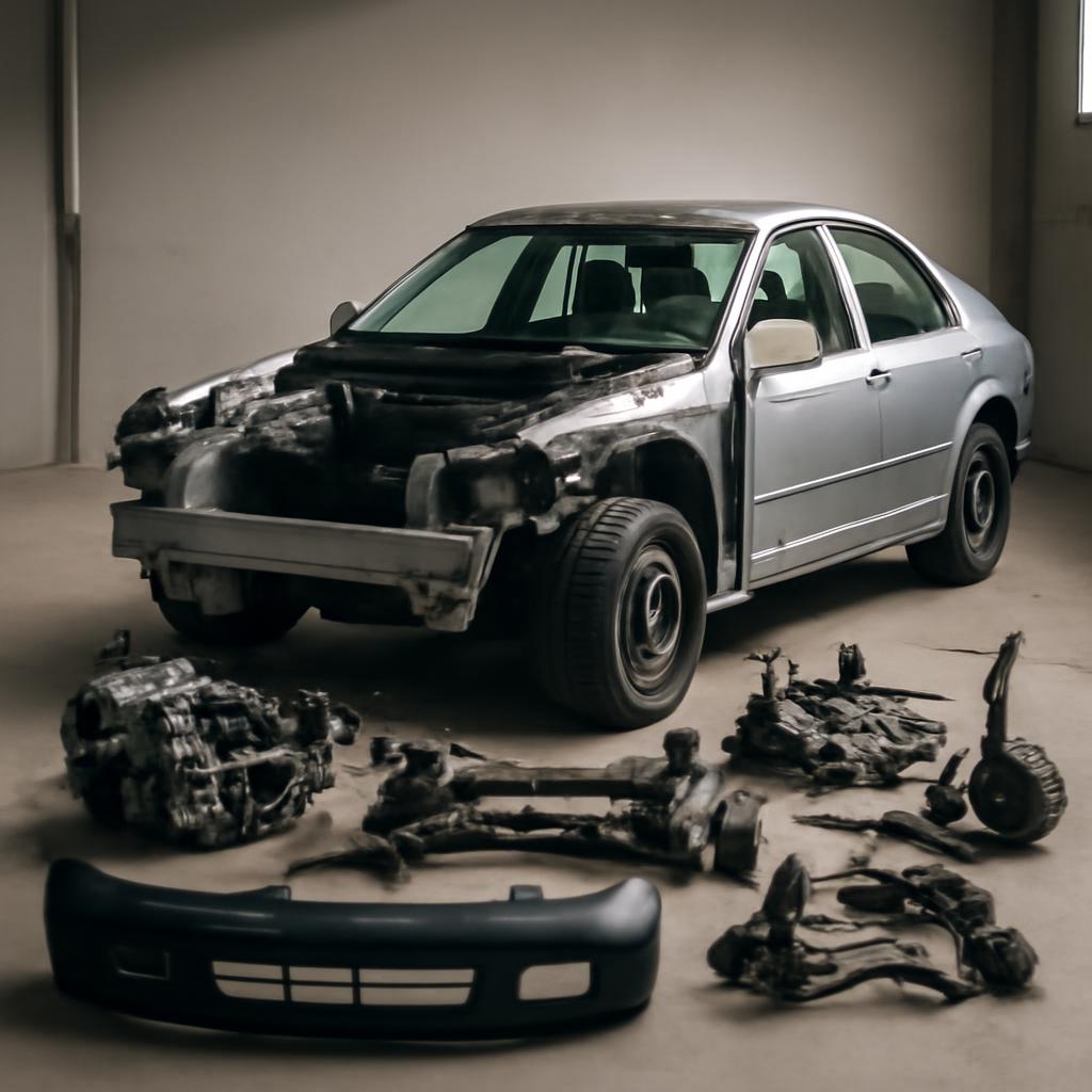 Разобранный автомобиль на запчасти в гараже