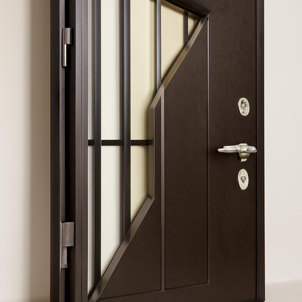 Схема устройства металлической входной двери в разрезе с ребрами жесткости