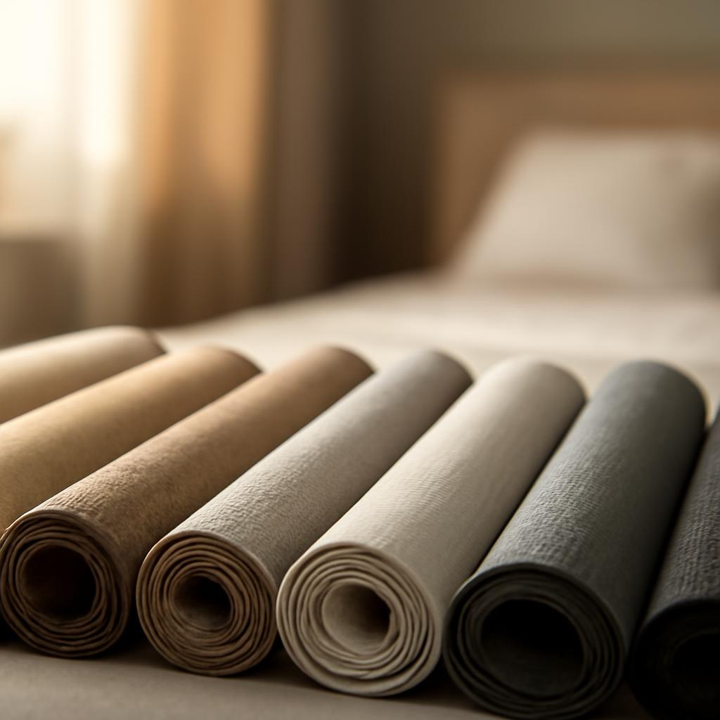 Разнообразие тканей для рулонных штор в спальне