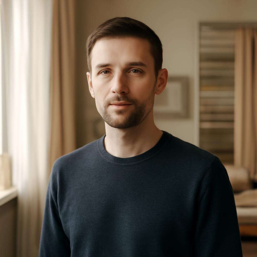 Дмитрий Козлов — фото дизайнера интерьеров в студии с элементами оконного декора