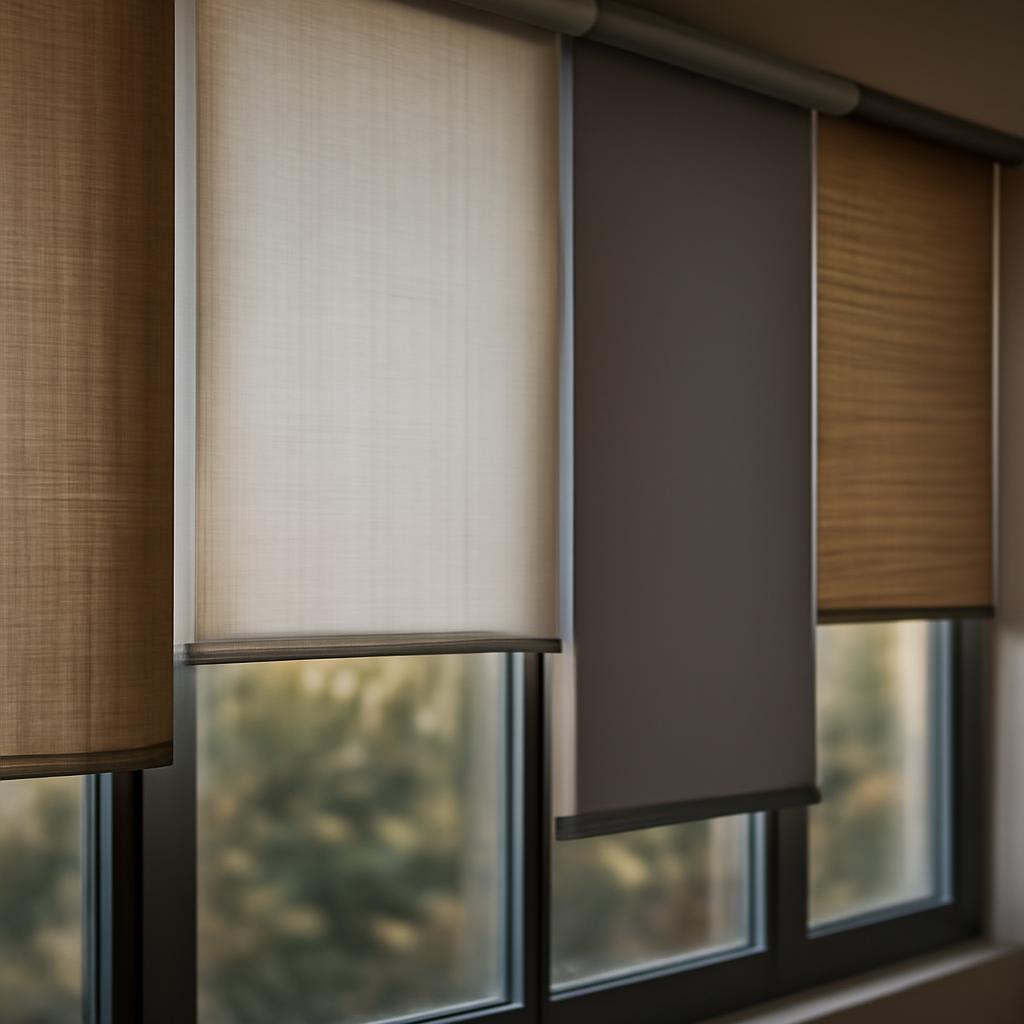 Различные типы рулонных штор на панорамных окнах