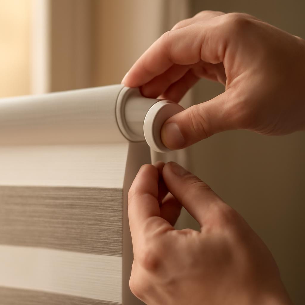 Процесс сборки вала и крепления полотна шторы день-ночь