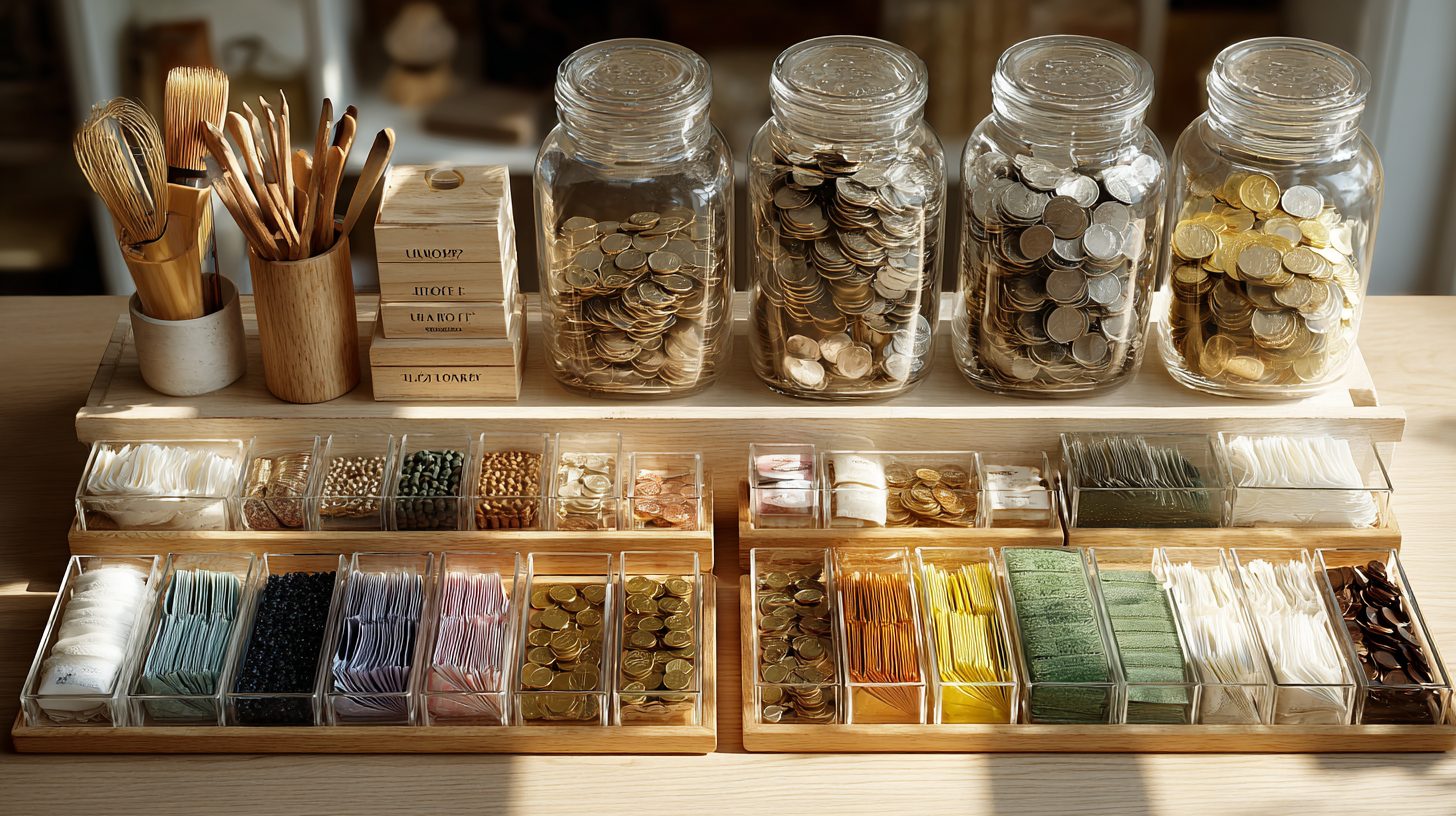 Органайзеры и контейнеры для систематизации наличных денег на полке