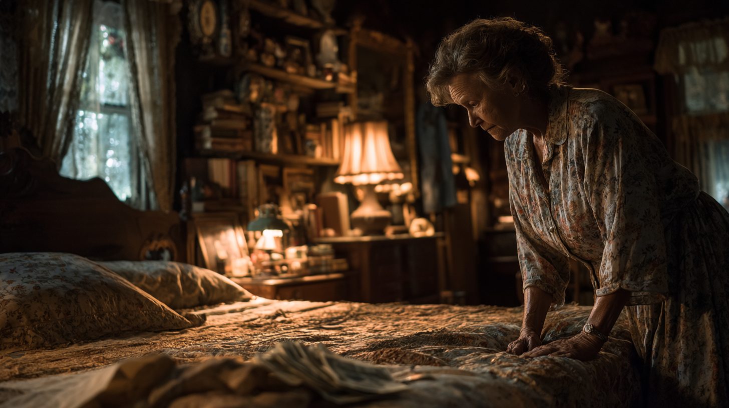 Осмотр матраса и полок в спальне на предмет спрятанных денег