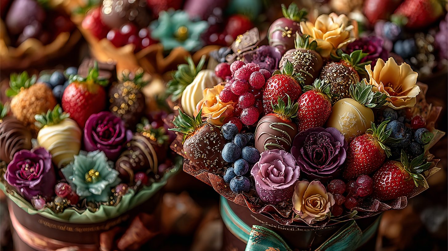 Различные комбинации ингредиентов в съедобных букетах Томска