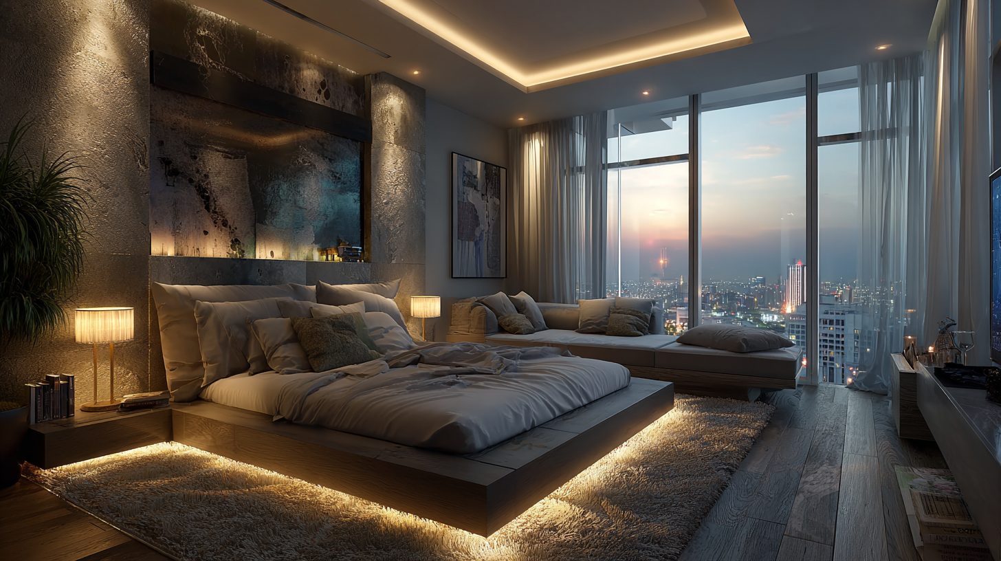 Многоуровневое освещение в спальне