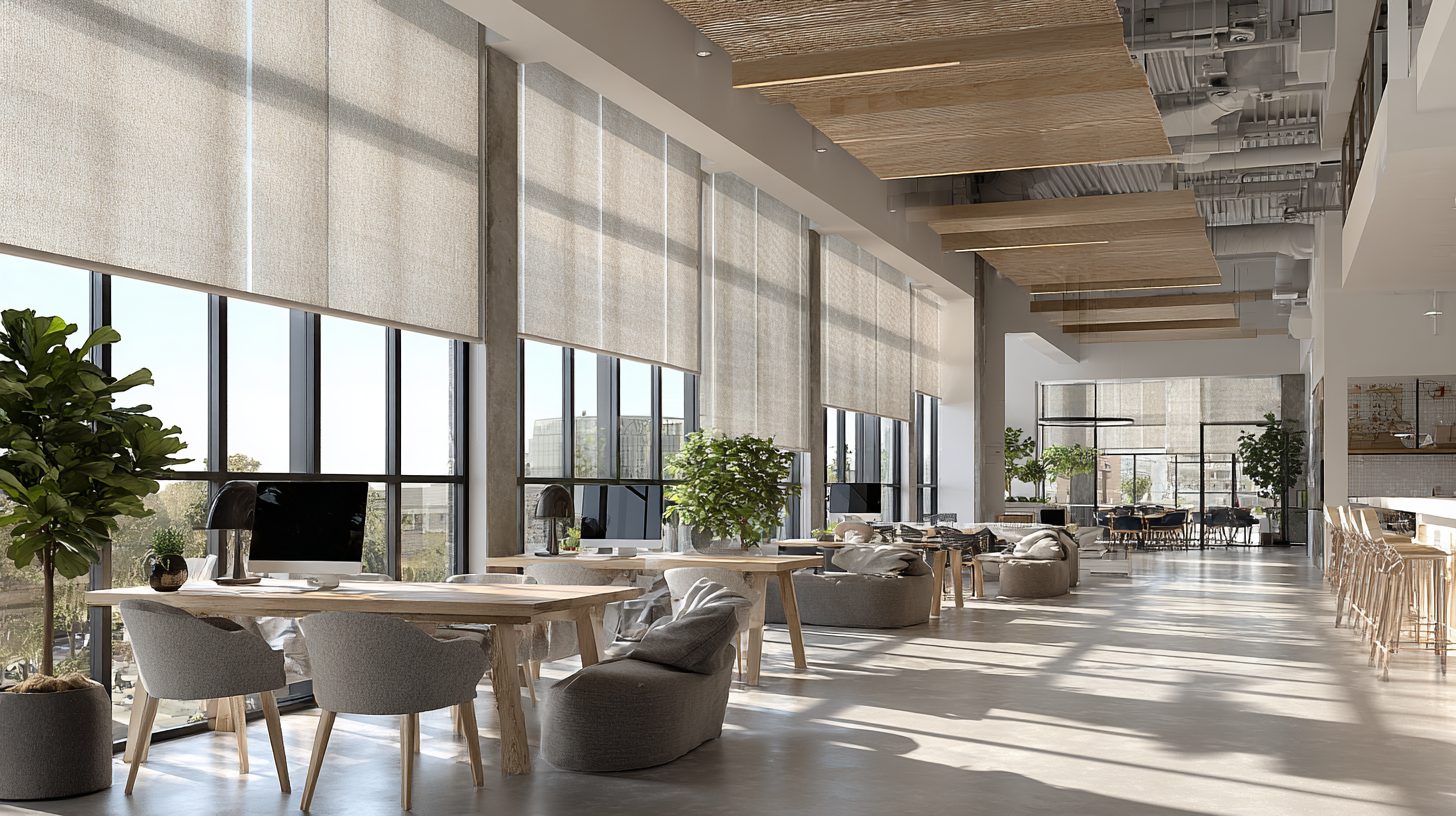 Офис с установленными системами солнцезащиты на окнах