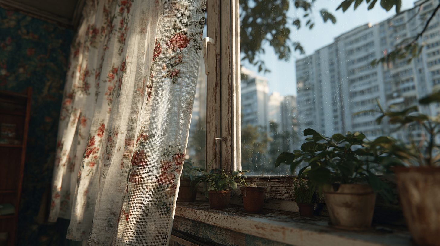 Москитная сетка на окне в типичной московской квартире