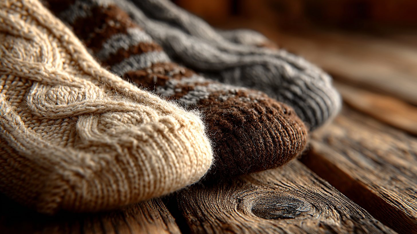Крупный план теплых шерстяных носков на деревянном фоне