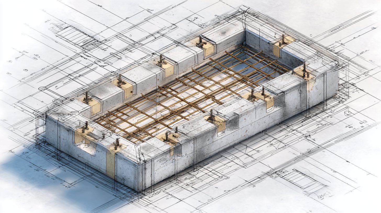 Схема конструкции фундаментного блока ФБС с армированием