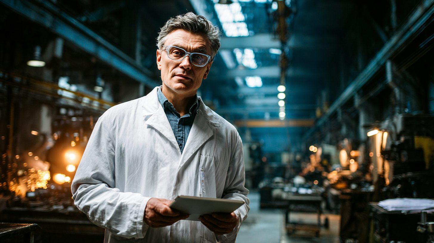 Сергей Владимирович Козлов — портрет инженера в профессиональной среде с элементами промышленного оборудования