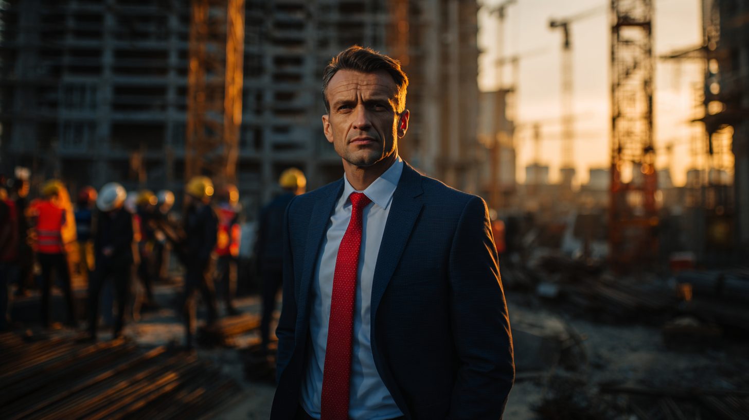 Сергей Козлов — портрет автора в деловом стиле на фоне строительной площадки