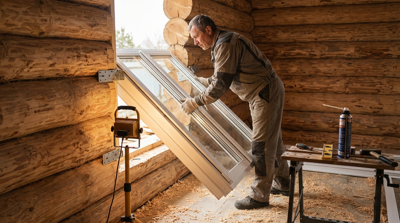 Пошаговый монтаж пластикового окна в деревянном доме