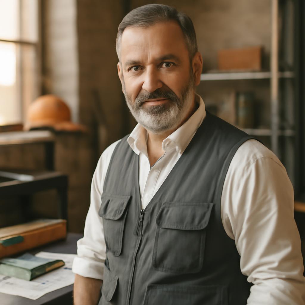 Дмитрий Воронов — портрет автора в профессиональной среде с элементами строительного оборудования