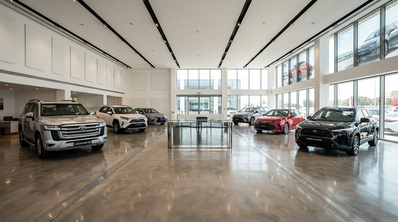 Интерьер автосалона Al-Futtaim Motors с выставкой Toyota