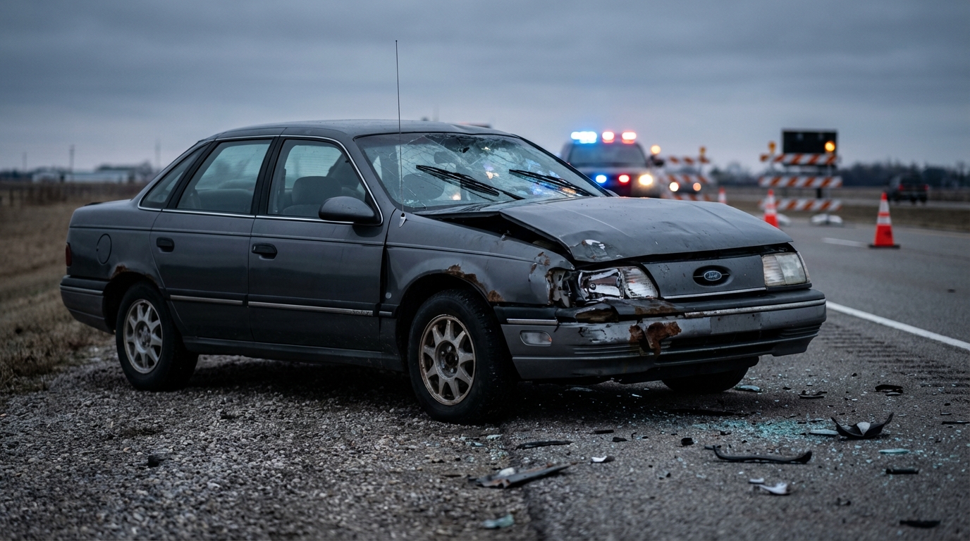 Поврежденный автомобиль после дорожной аварии