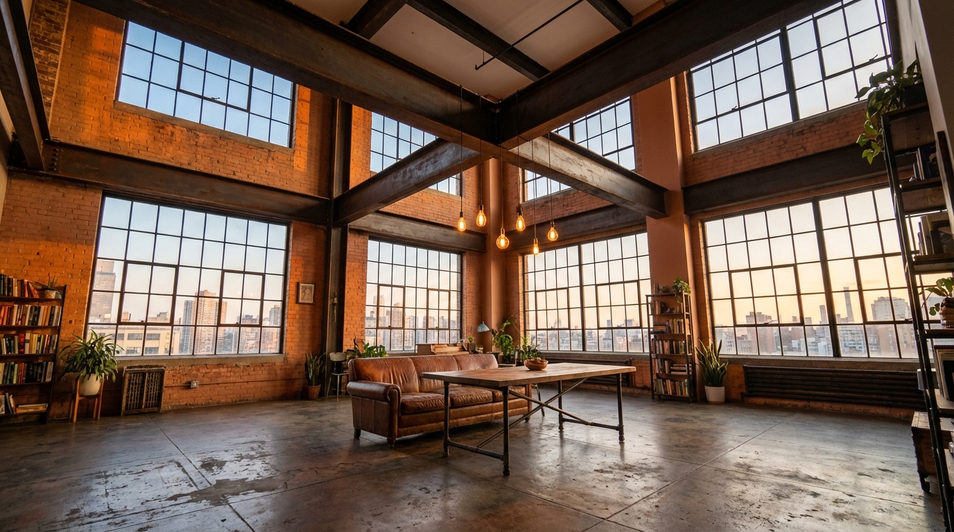 Исторический лофт в промышленном здании Нью-Йорка