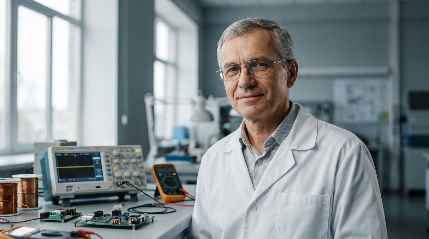 Дмитрий Козлов — портрет инженера-электрика в лабораторной обстановке