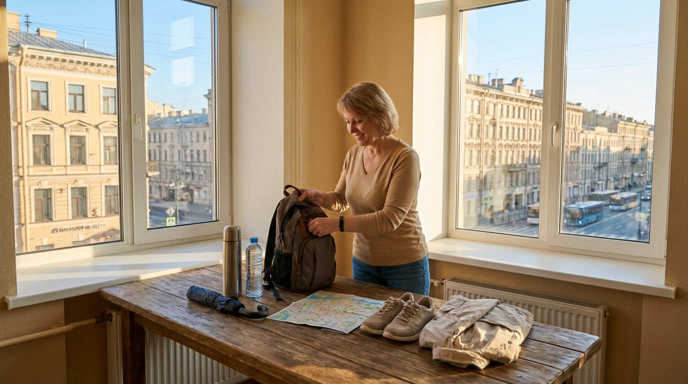 Подготовка к автобусной экскурсии в Петербурге с необходимыми вещами