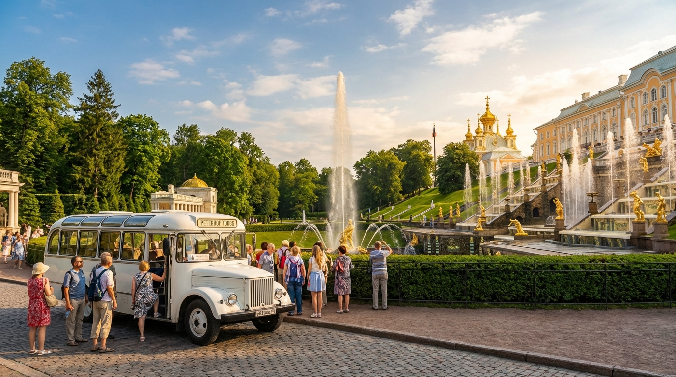 Фонтаны Петергофа в автобусном туре по Ленинградской области