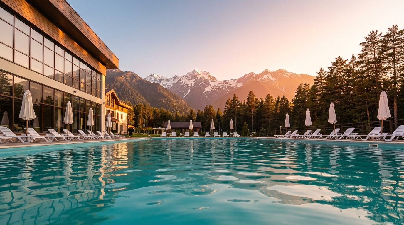 Бассейн в отеле Архыза с видом на горы