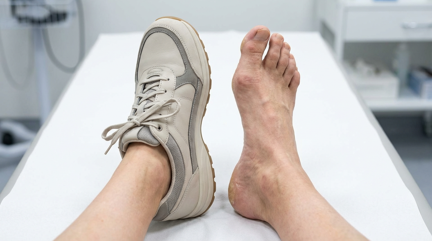 Иллюстрация влияния ортопедической обуви на здоровье стопы с примерами деформаций