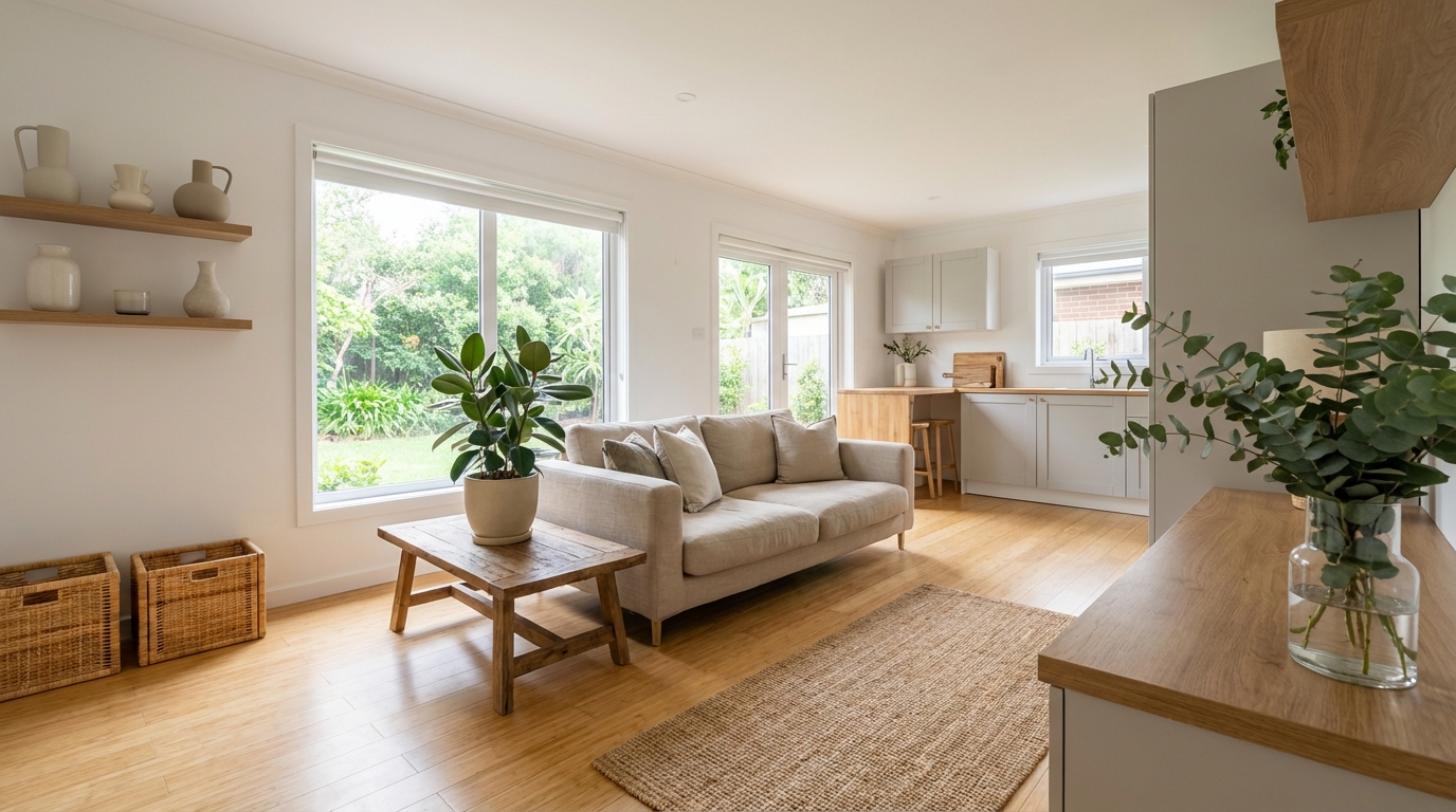 Минималистичный интерьер квартиры с элементами экостиля