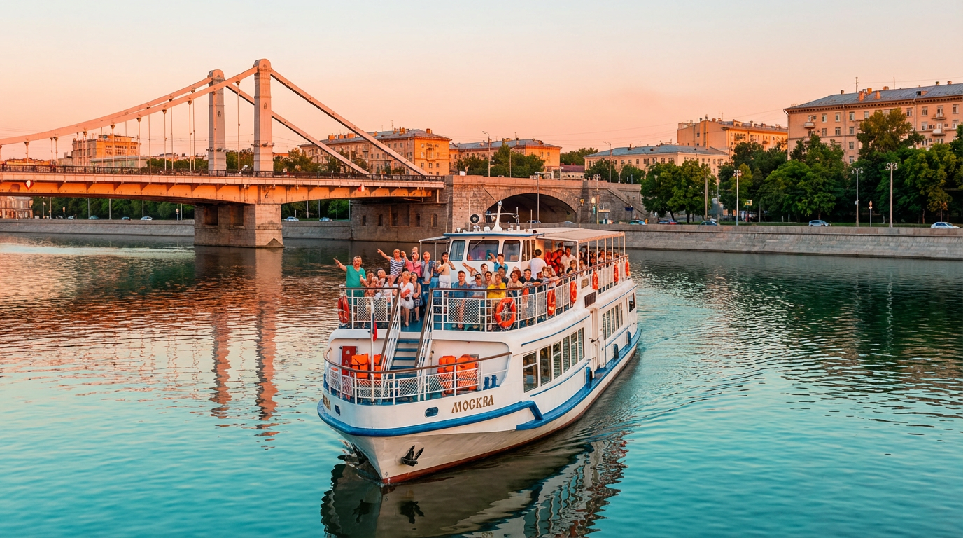 Экскурсионный катер на Москве-реке с видом на мосты