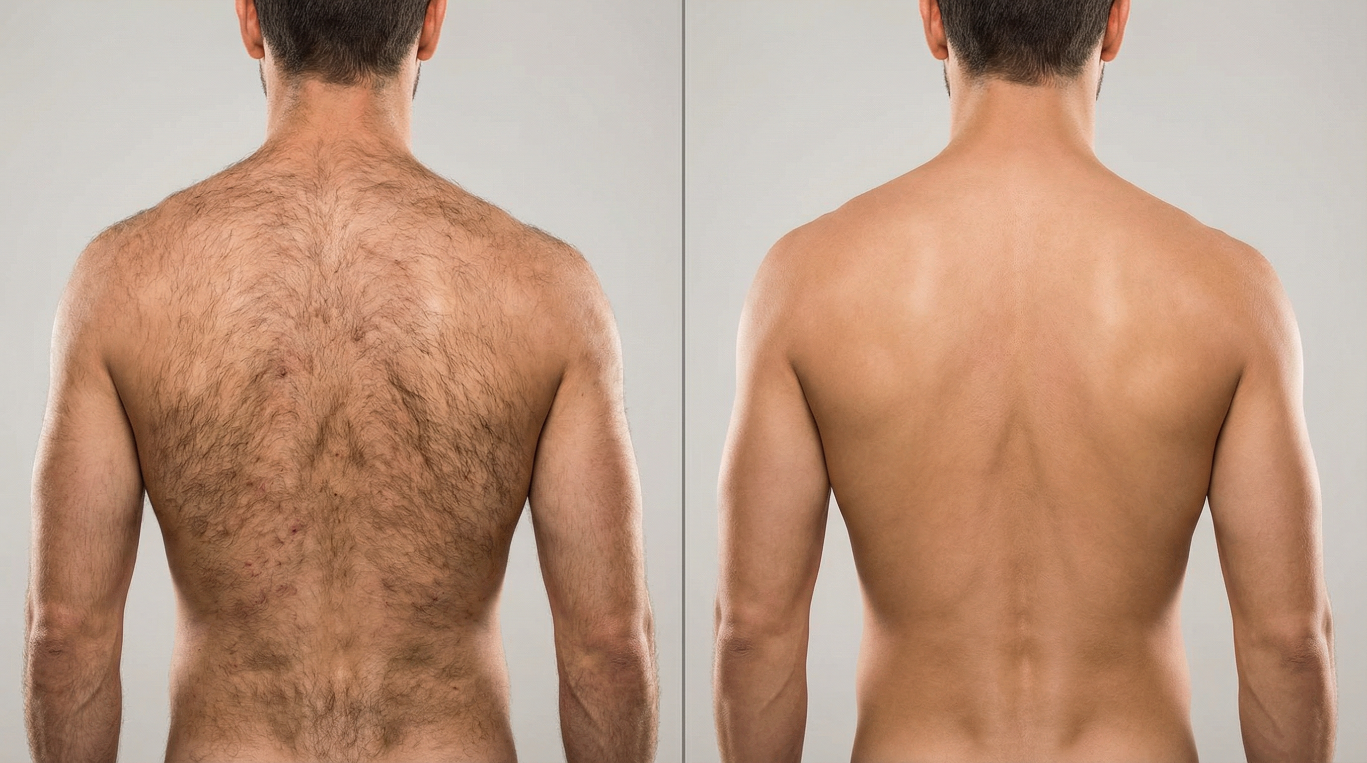 результат лазерной эпиляции спины у мужчины — до и после курса процедур