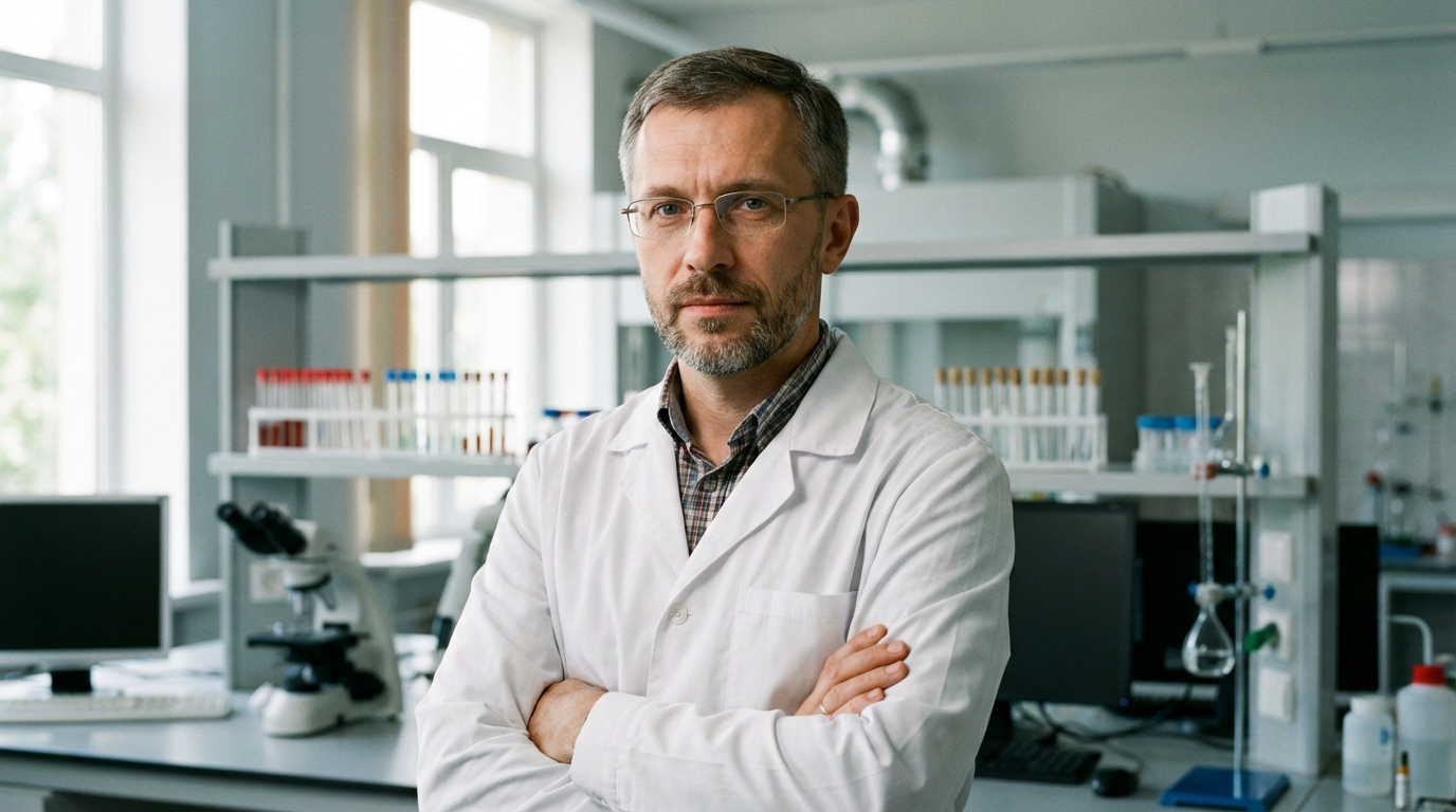 Сергей Волков — портрет автора статьи в профессиональной обстановке лаборатории