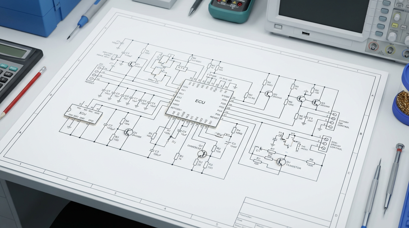 Схема электронного блока управления тормозами с выделенными компонентами