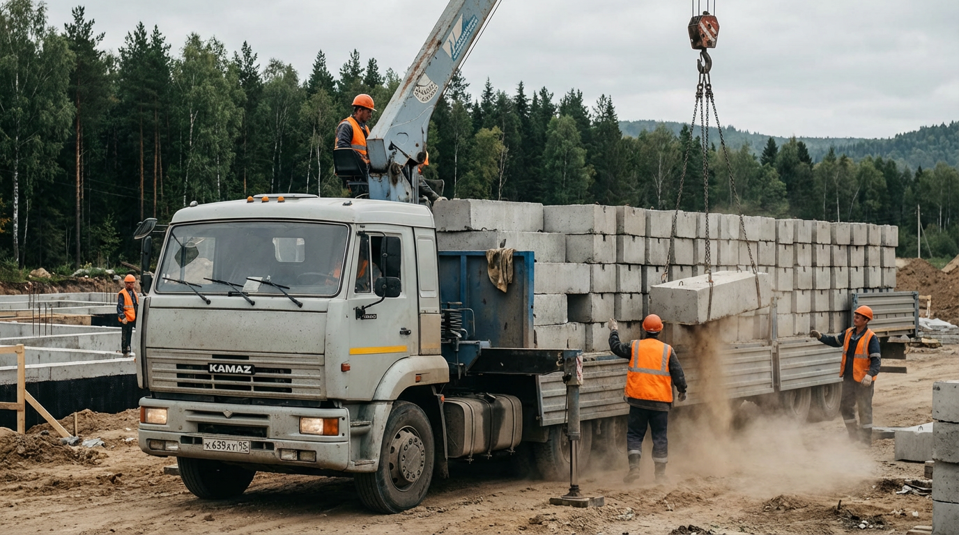 Доставка арендованных блоков ФБС на строительный объект в России