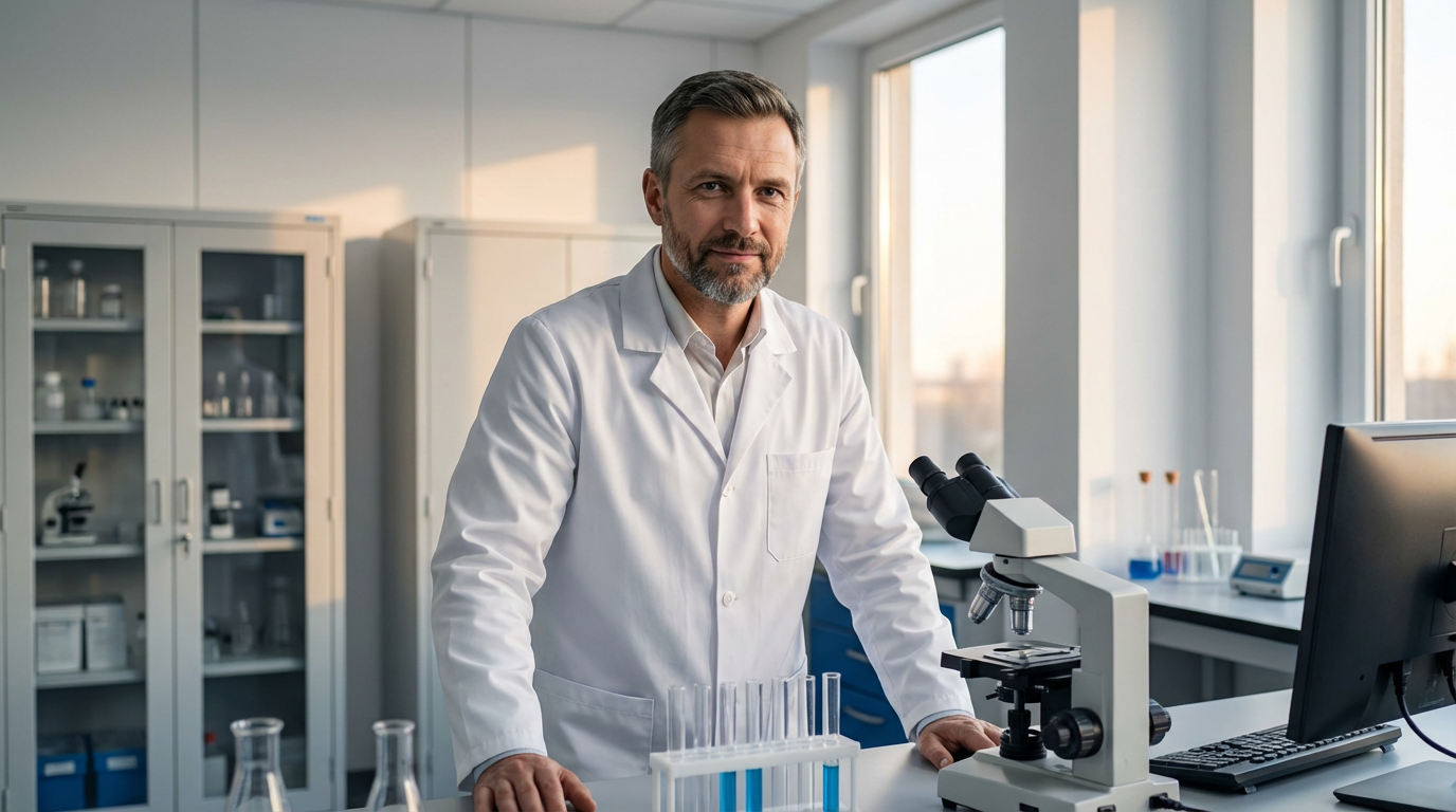 Дмитрий Соколов — портрет автора статьи в профессиональной обстановке лаборатории